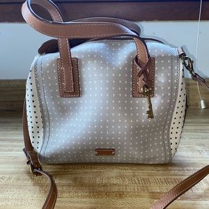 Fossil Crossbody Bag in Light Gray and Tan